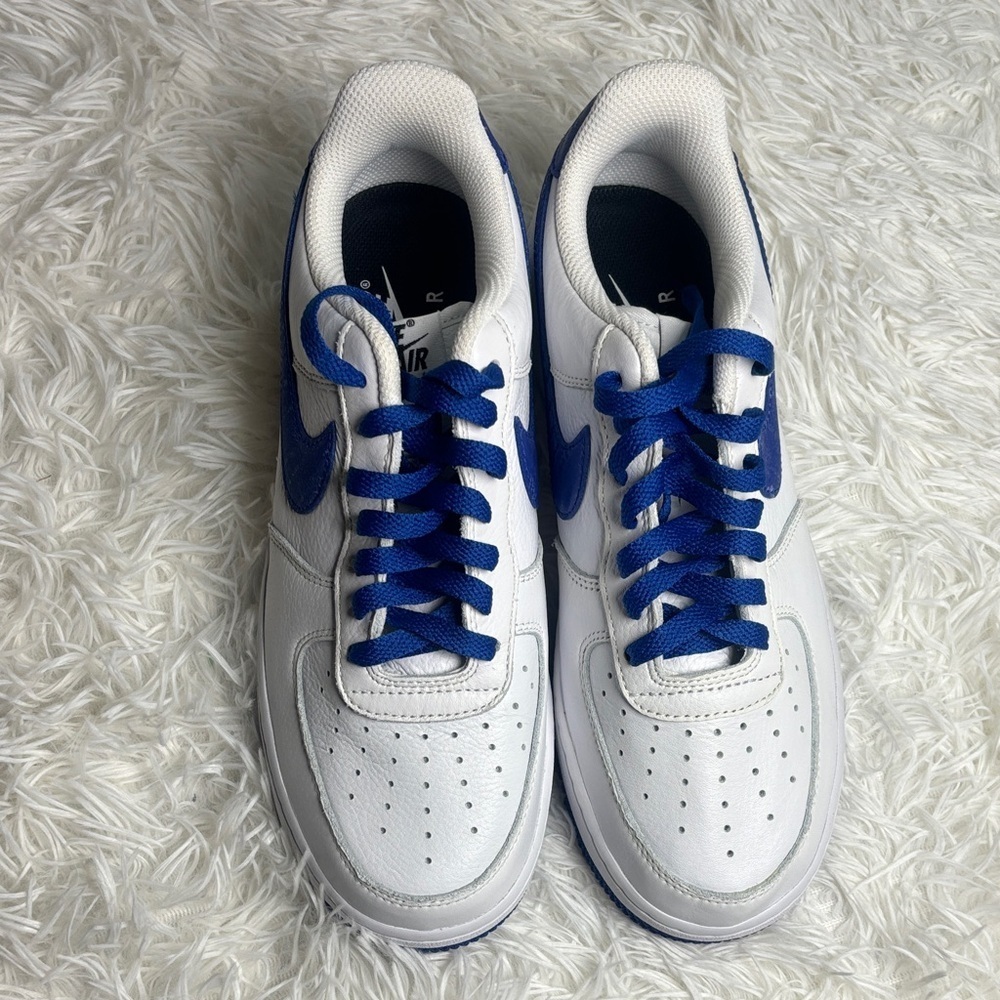Nike Air Force 1 Low Leather White Blue Lace Up Sneakers Men's Athletic
